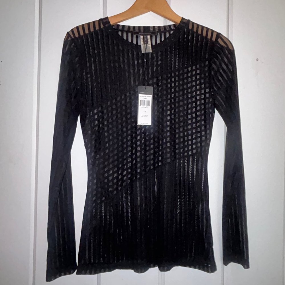 BCBG Maxazria sheer black long sleeved top